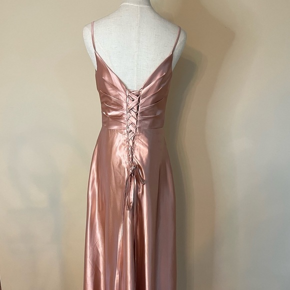 Satin Pink Dress With Corset Back - Picture 10 of 11